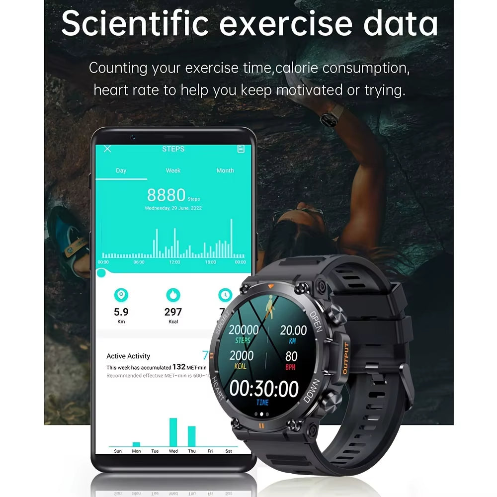 K56Pro Men's Smart Watch with Heart Rate Monitor, Bluetooth Connectivity, 400mAh Long Battery Life, 1.39-Inch HD Display, Ideal for Outdoor Sports