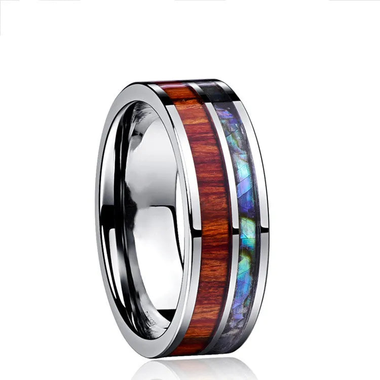 8mm Luxury Tungsten Carbide Ring Blue Fire Opal & Shell Inlay For Men Women Wedding Engagement Ring Bague Homme
