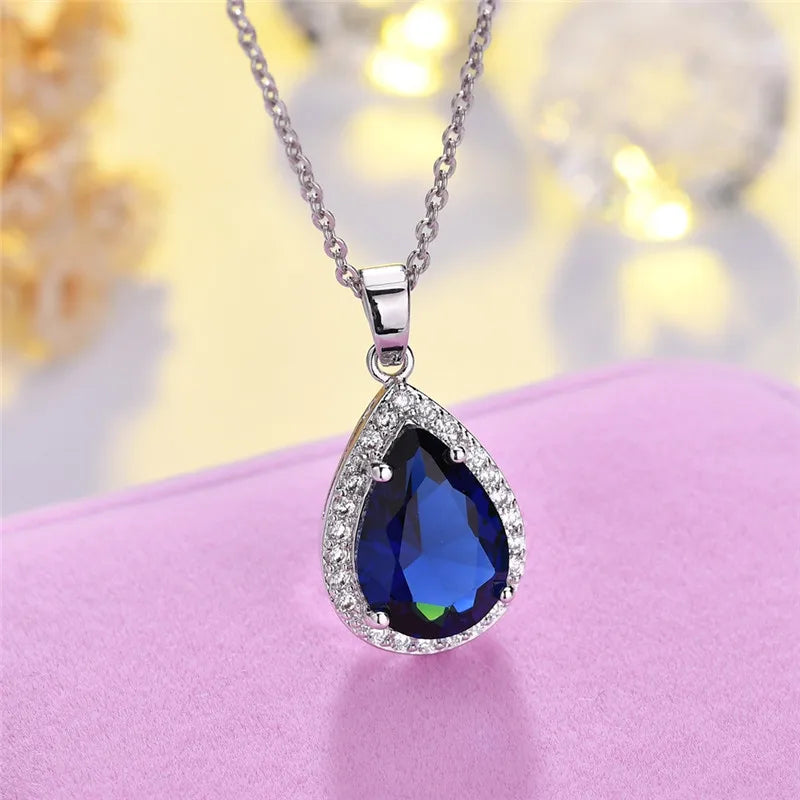 Fashion Pear-shaped Yellow Zircon Pendant Necklace Women Luxury Engagement Accessories Temperament Lady Wedding Jewelry