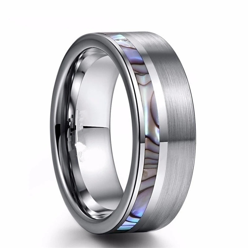 8mm Luxury Tungsten Carbide Ring Blue Fire Opal & Shell Inlay For Men Women Wedding Engagement Ring Bague Homme