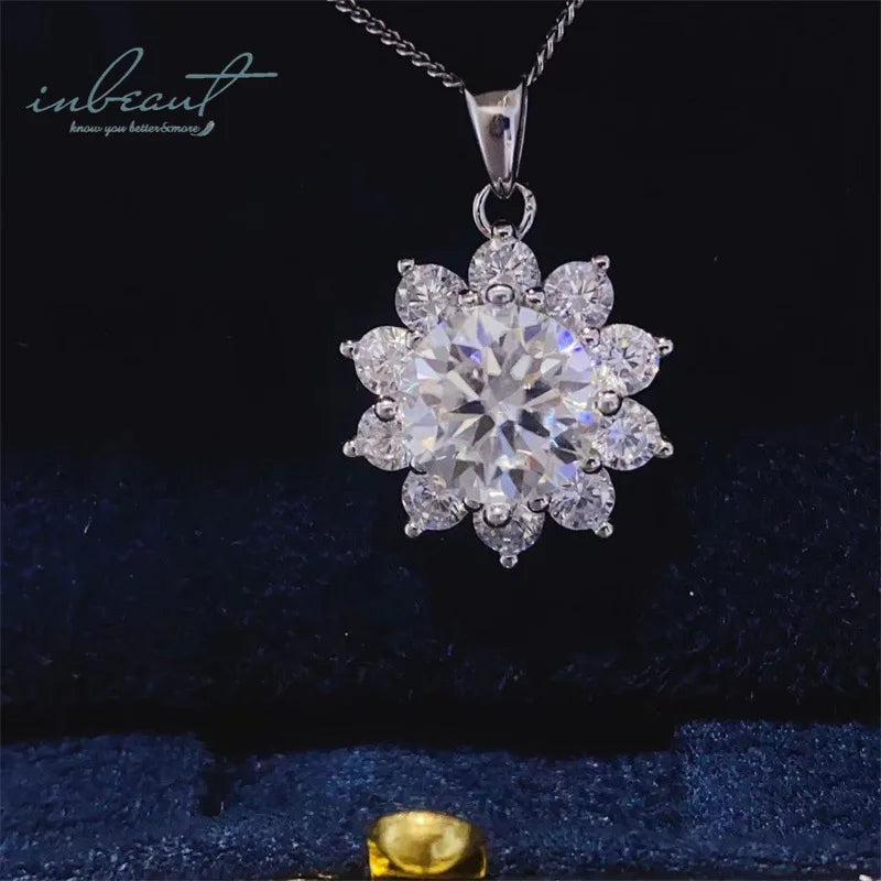 Silver 925 Original 5 Ct Brilliant Cut Diamond Test Past D Color Moissanite Sunflower Pendant Necklace for Wedding Fine Jewelry