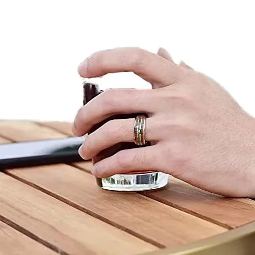 POYA Hot Selling 8mm Hawaiian Koa Wood Abalone Shell Inlay Classic Men's Tungsten Carbide Ring Comfort Fit Fashion Jewelry