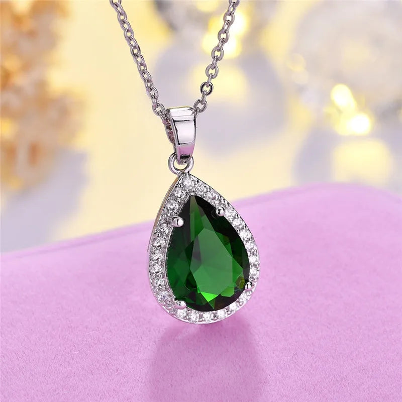 Fashion Pear-shaped Yellow Zircon Pendant Necklace Women Luxury Engagement Accessories Temperament Lady Wedding Jewelry