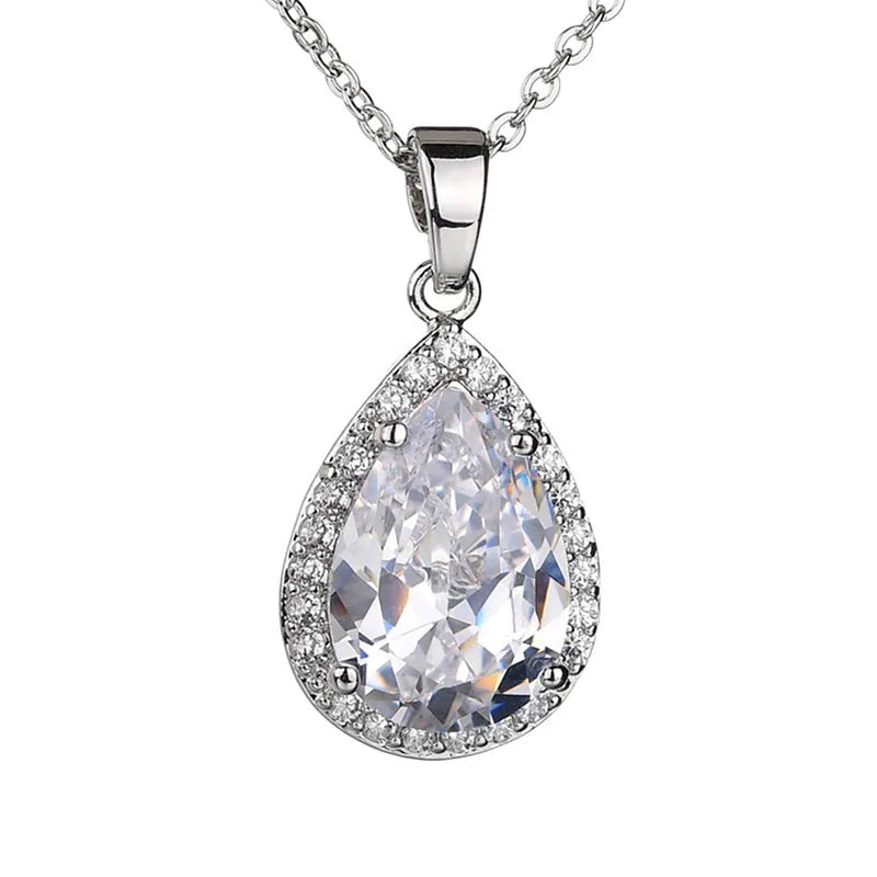 Fashion Pear-shaped Yellow Zircon Pendant Necklace Women Luxury Engagement Accessories Temperament Lady Wedding Jewelry