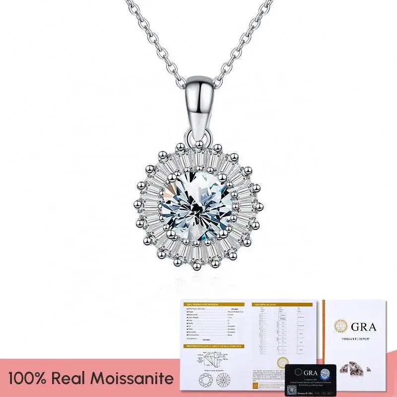 Stylever Luxury Designer 925 Sterling Silver Wedding Necklace for Women 1CT Moissanite Stone Plated Platinum New