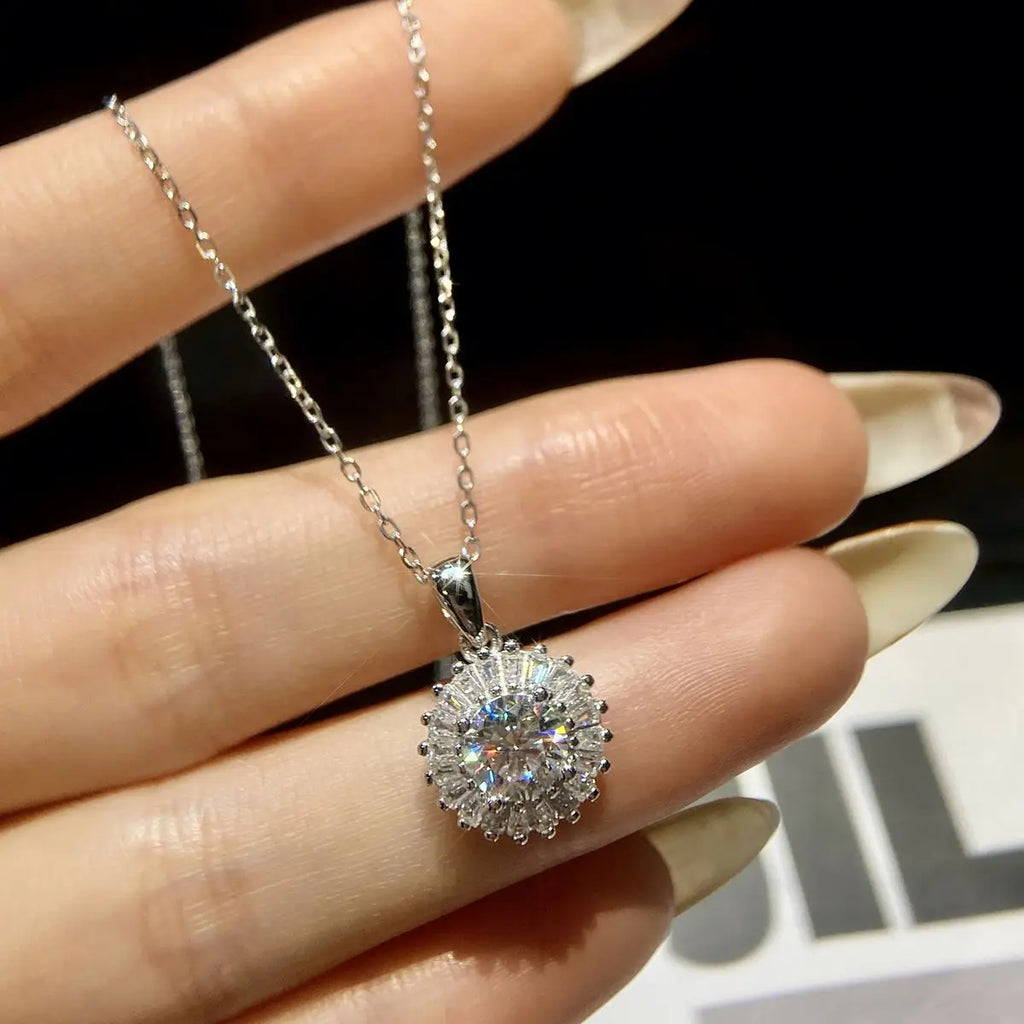 Stylever Luxury Designer 925 Sterling Silver Wedding Necklace for Women 1CT Moissanite Stone Plated Platinum New