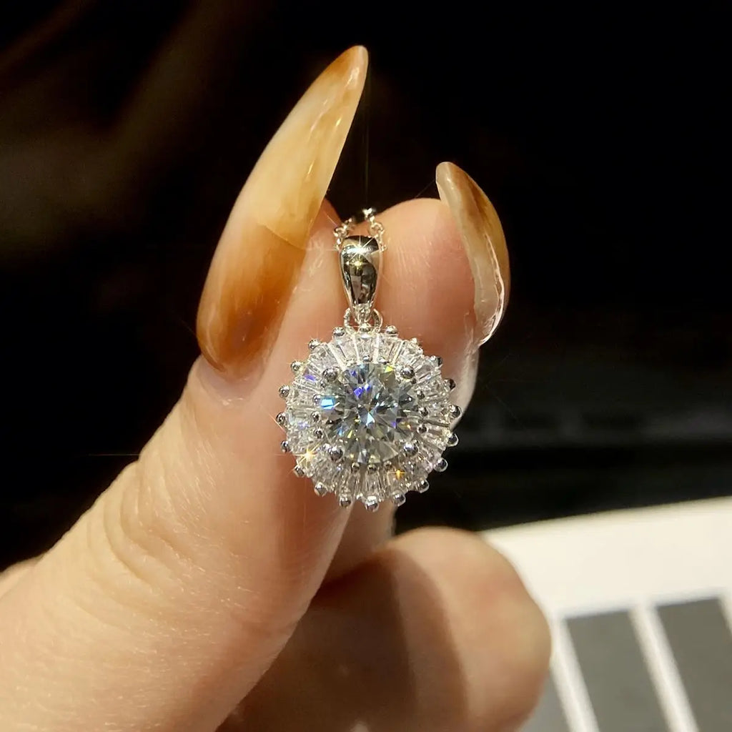 Stylever Luxury Designer 925 Sterling Silver Wedding Necklace for Women 1CT Moissanite Stone Plated Platinum New