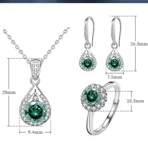 Moissanite Ring, 925 Sterling Silver Water Drop Necklace, Stud Earrings Accessory Set, High-end Three-piece Set