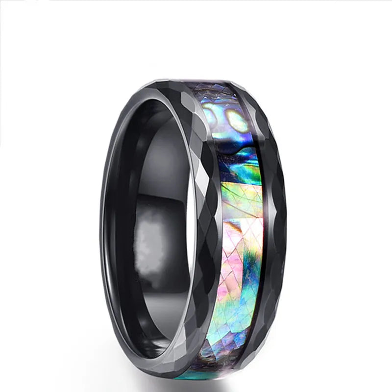 8mm Luxury Tungsten Carbide Ring Blue Fire Opal & Shell Inlay For Men Women Wedding Engagement Ring Bague Homme