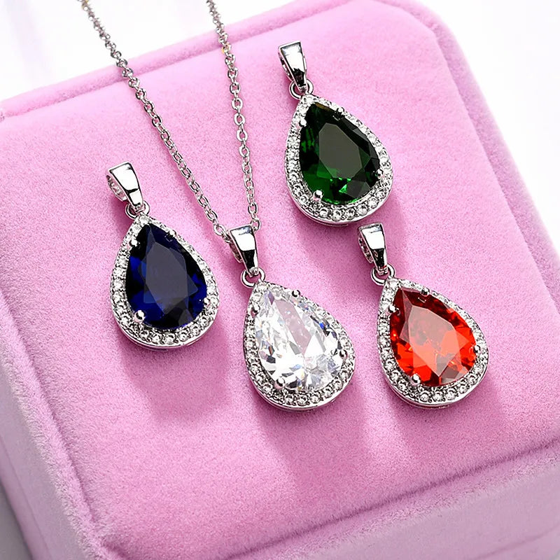 Fashion Pear-shaped Yellow Zircon Pendant Necklace Women Luxury Engagement Accessories Temperament Lady Wedding Jewelry