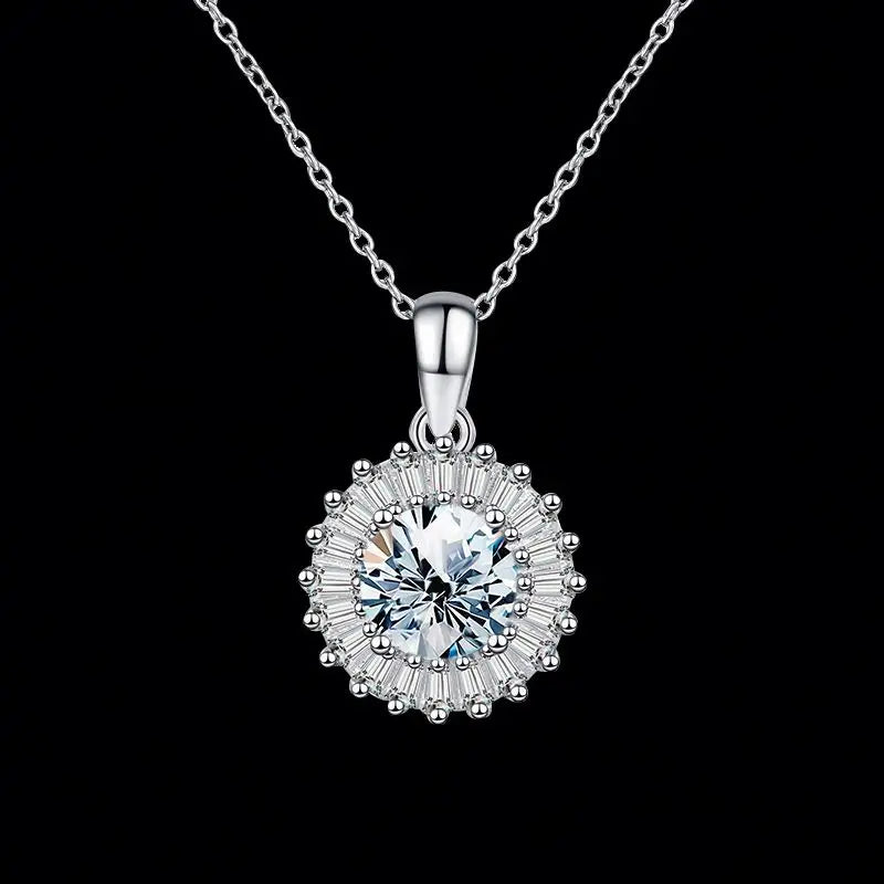 Stylever Luxury Designer 925 Sterling Silver Wedding Necklace for Women 1CT Moissanite Stone Plated Platinum New