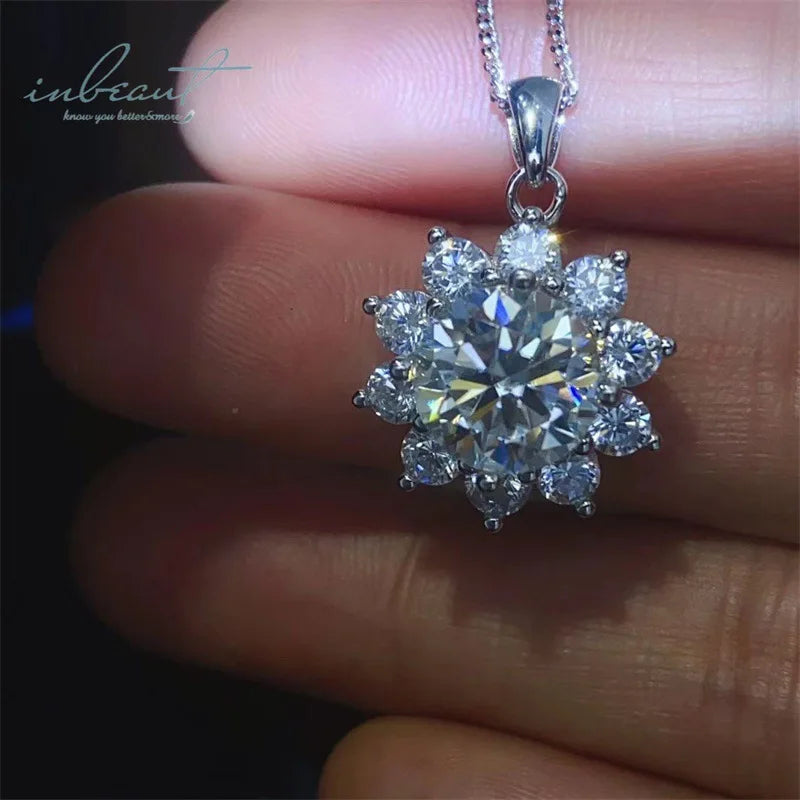 Silver 925 Original 5 Ct Brilliant Cut Diamond Test Past D Color Moissanite Sunflower Pendant Necklace for Wedding Fine Jewelry