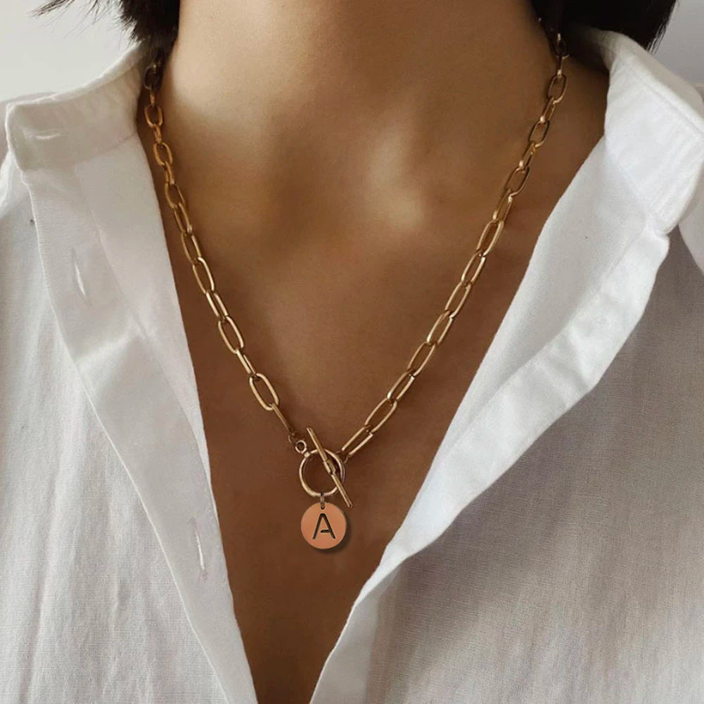 Personalized Initial Alphabet Pendant Necklace - Stainless Steel Chain