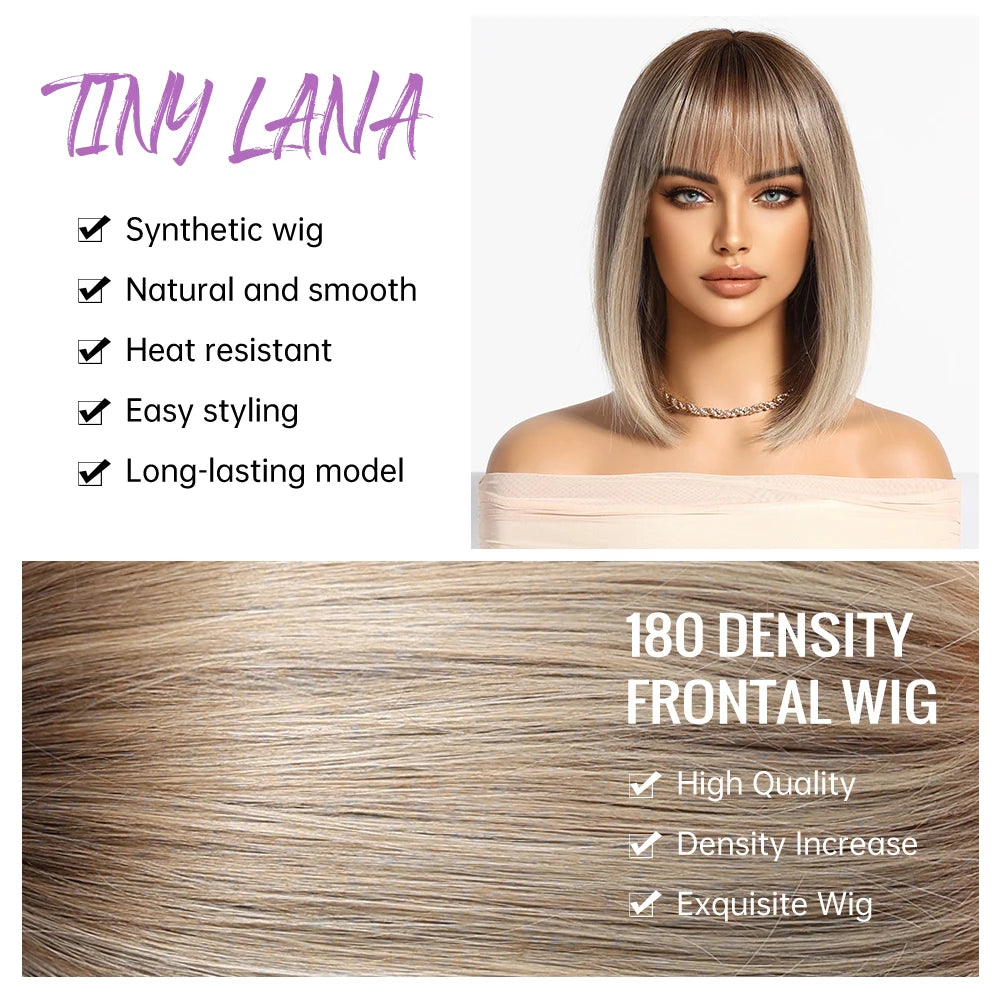 Light Brown Blonde Synthetic Wigs with Bangs for Women