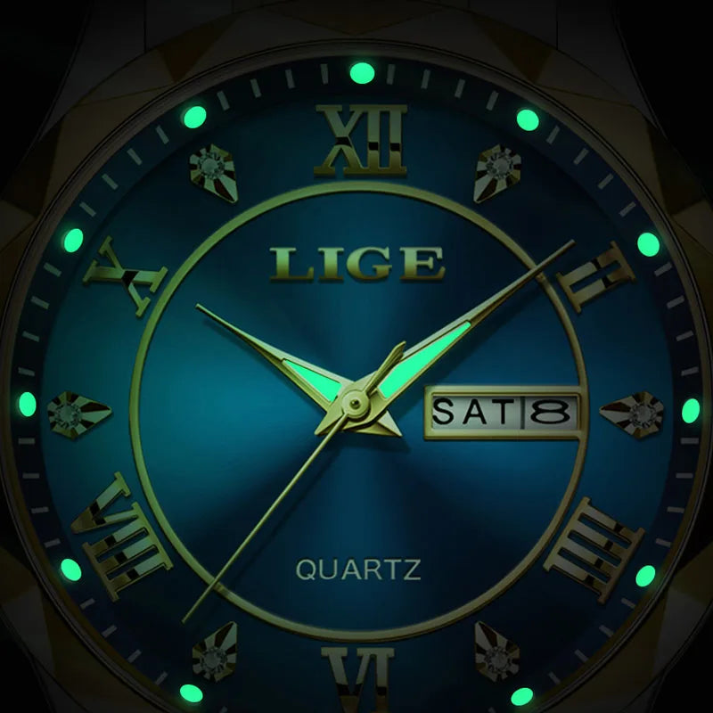 LIGE New Gold Watch Women Watches Ladies Creative Steel