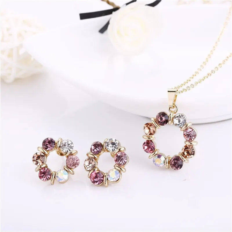 3pcs Gold Necklace Earrings Set For Ladies