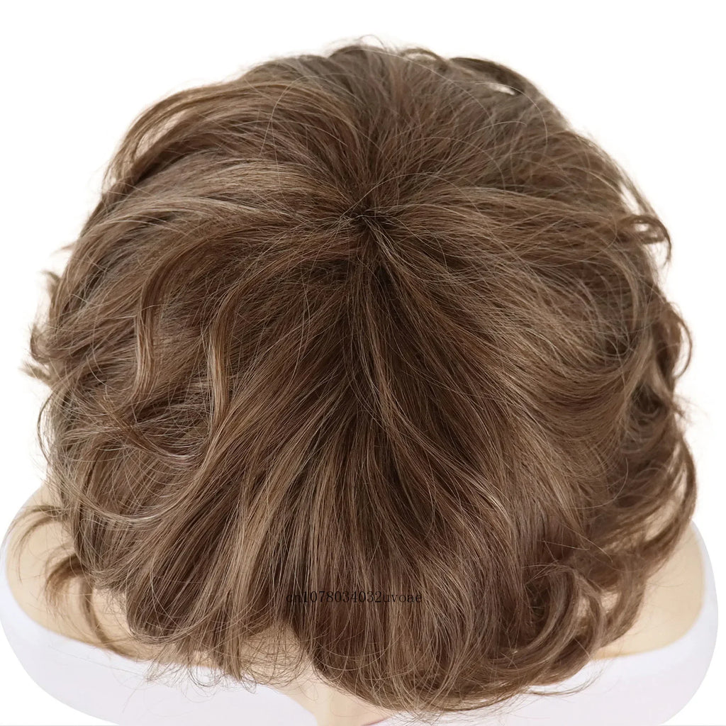 Brown Curly Wig with Bangs Synthetic Short Wigs for Women