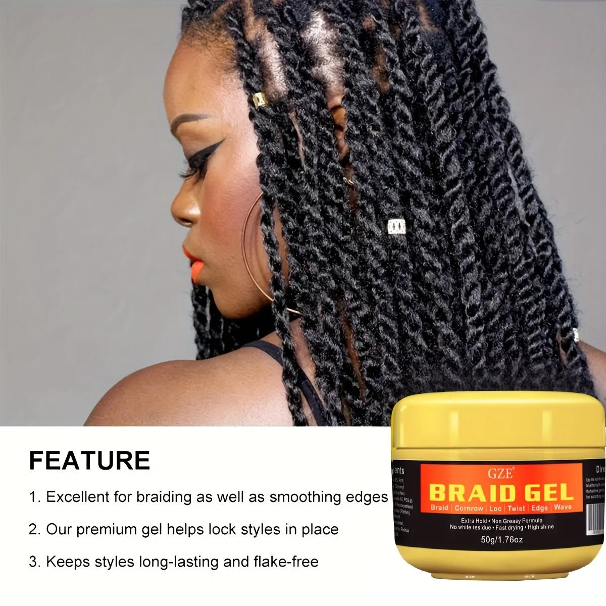 GZE Stronghold Braid Gel for Perfectly Styled Braids and Twists