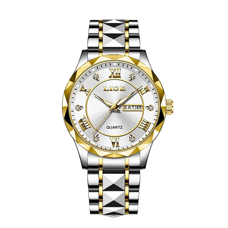 LIGE New Gold Watch Women Watches Ladies Creative Steel