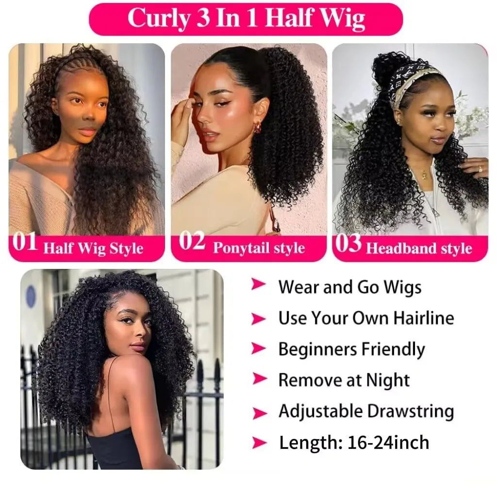 Kinky Curly Flip Over Human Hair Wig 3in1