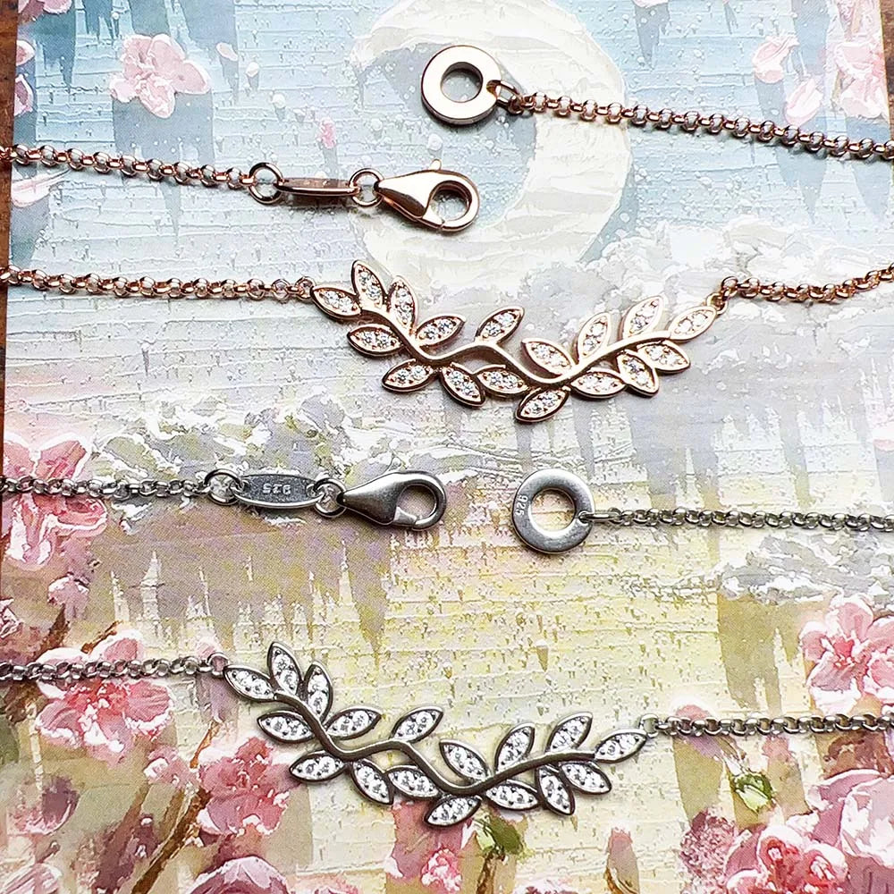 Necklace Tendrils Leaves New Link Chain Fine Jewelry Europe 925 Stering Silver Romantic Gift For Women