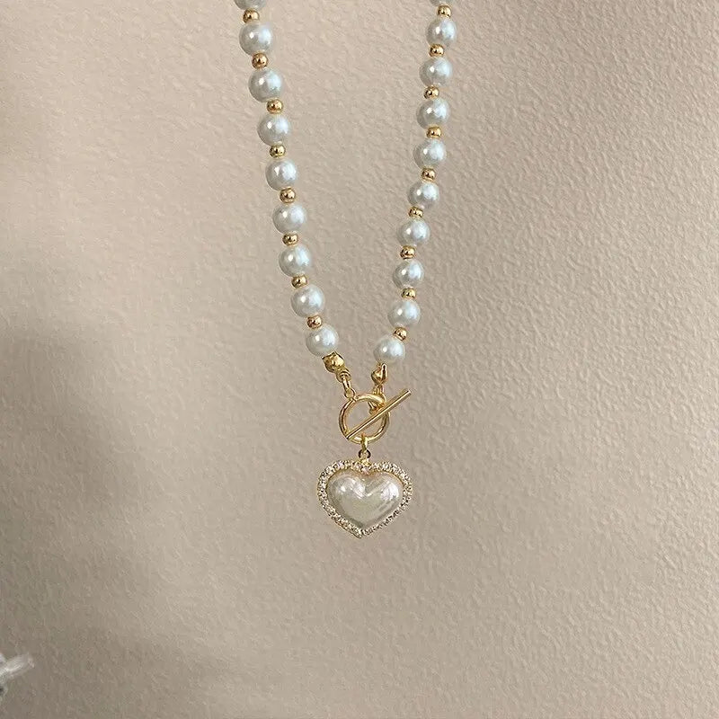 Elegant Pearl Necklace For Women Heart Pendant Necklaces Luxury