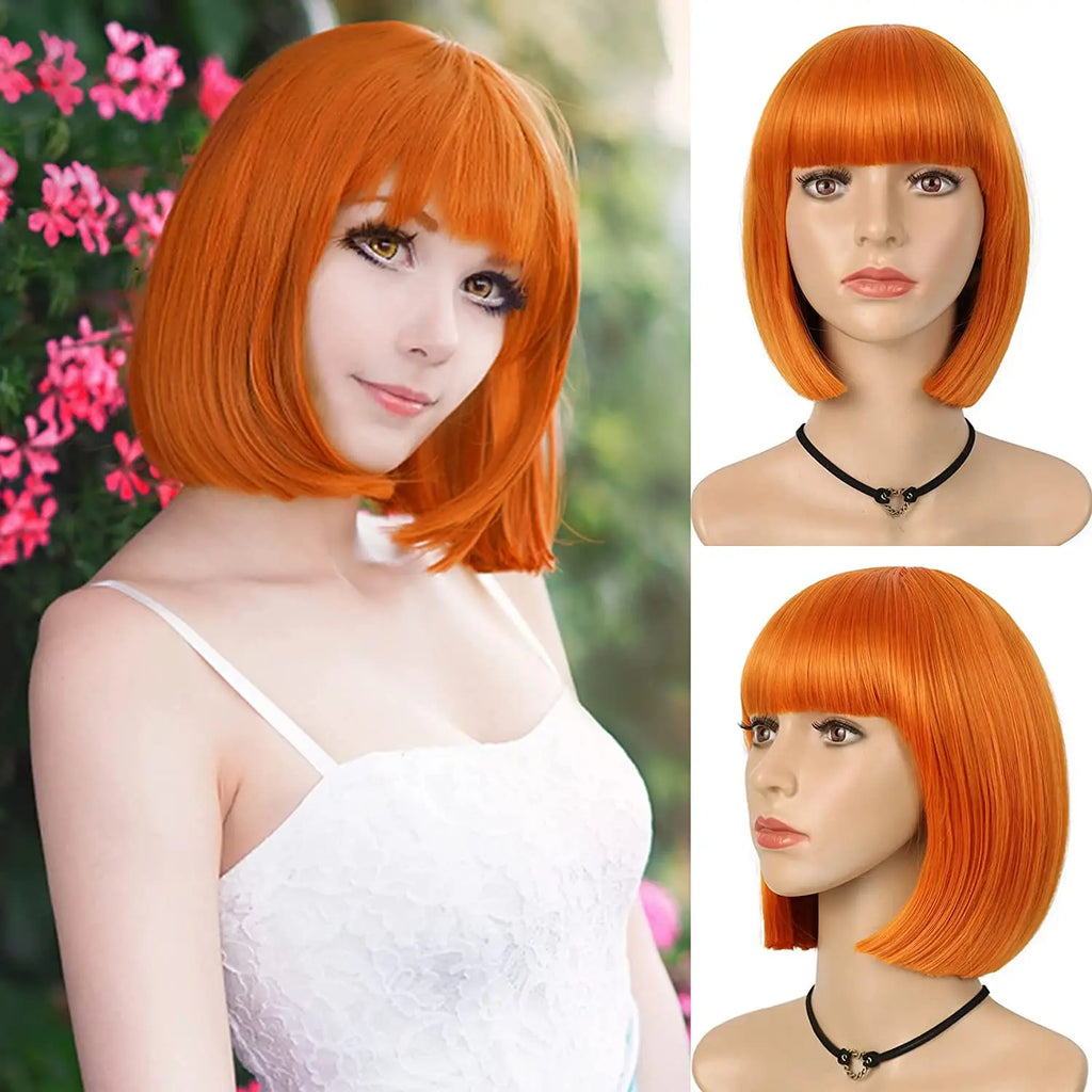 Synthetic 12 Inch Short Bob Black Wig With Bangs for Women