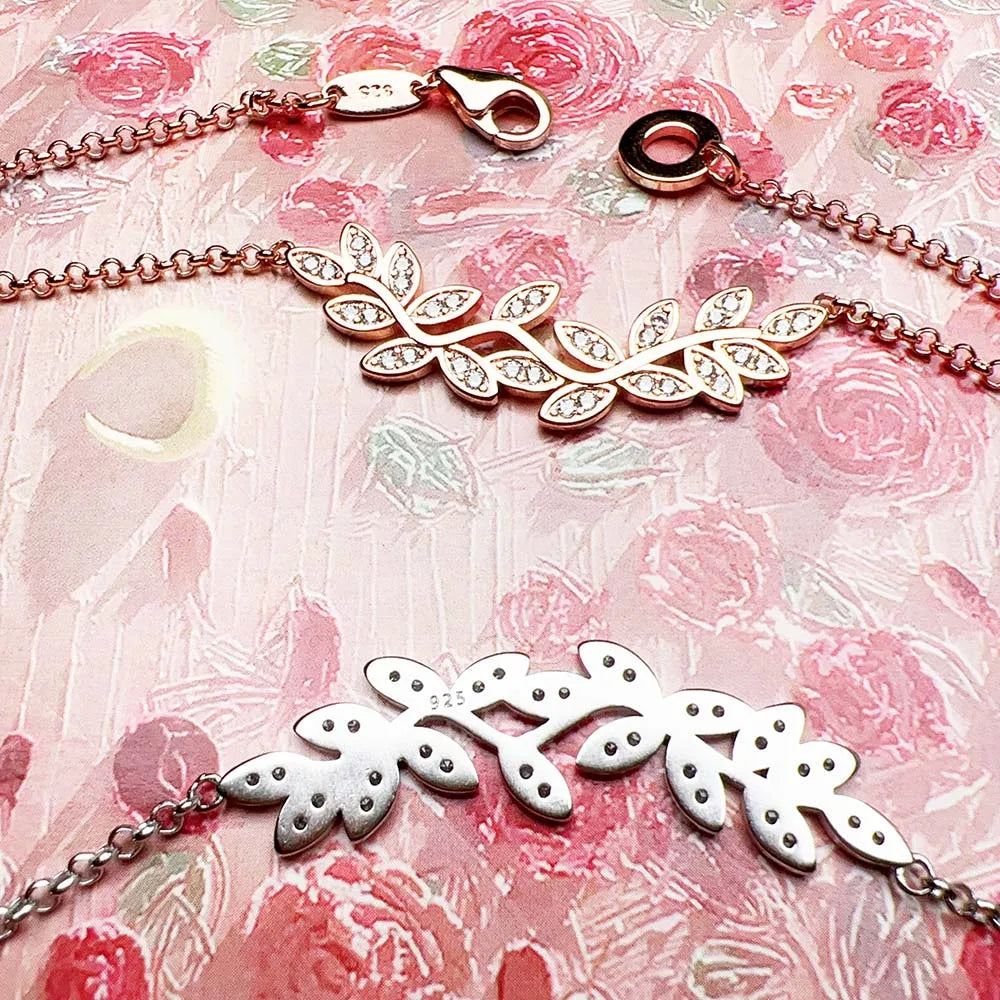 Necklace Tendrils Leaves New Link Chain Fine Jewelry Europe 925 Stering Silver Romantic Gift For Women