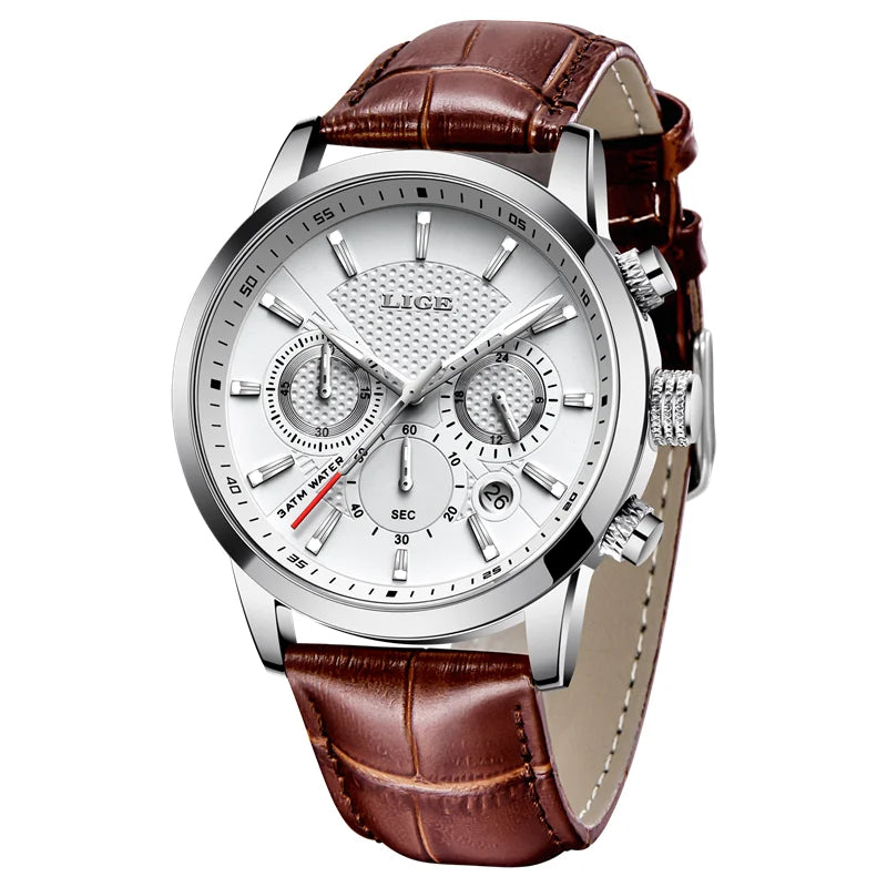 Fashion Men's Watches LIGE Top Brand Leather