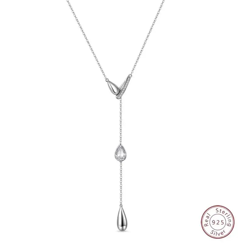 Necklace 925 Sterling Silver Shiny Zirconia Classic Simple Adjustable Women Girls Fashion Jewelry Gift