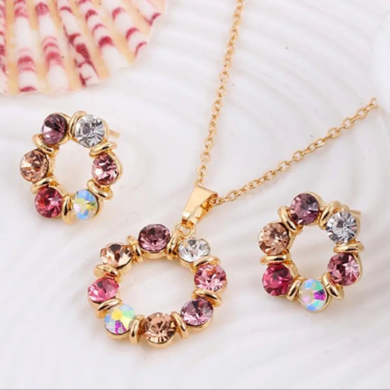 3pcs Gold Necklace Earrings Set For Ladies
