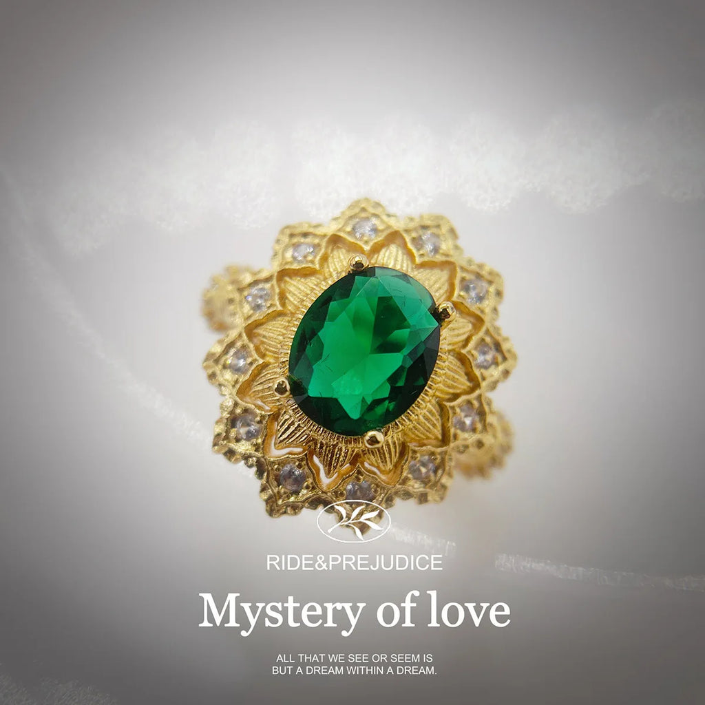 Foydjew Italian Vintage Luxury High Quality Artificial Emerald Jewelry Sets Rings Earrings Pendant Necklaces Banquet Accessories