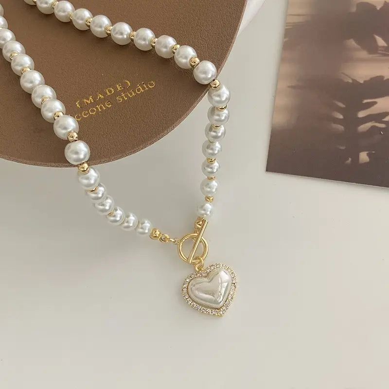 Elegant Pearl Necklace For Women Heart Pendant Necklaces Luxury