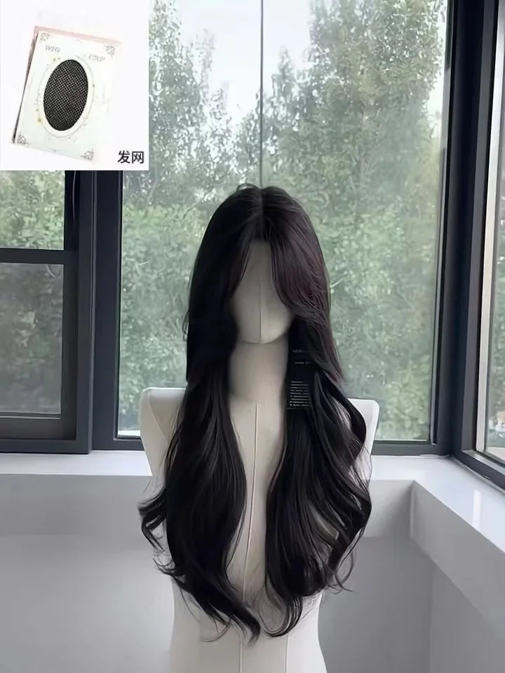 women's long hair black simulated hair new fashionable wig