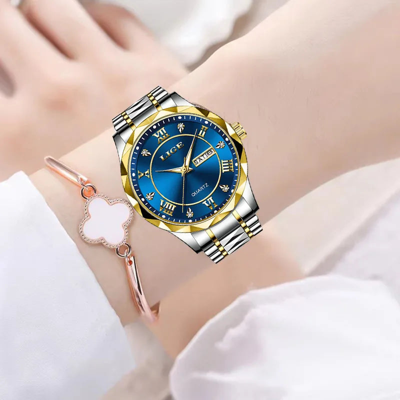 LIGE New Gold Watch Women Watches Ladies Creative Steel