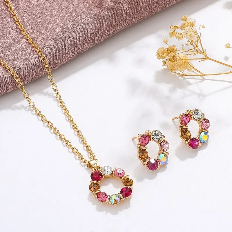 3pcs Gold Necklace Earrings Set For Ladies