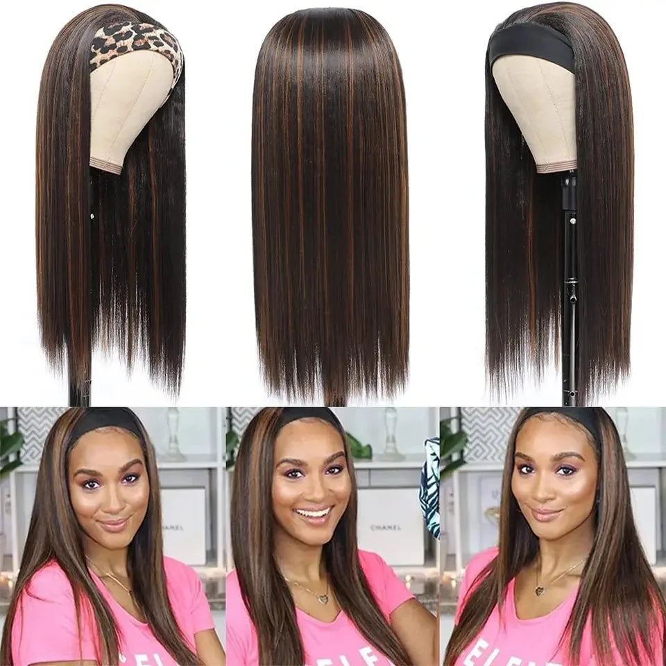 26-Inch Long Straight Headband Wig for Women Light Brown
