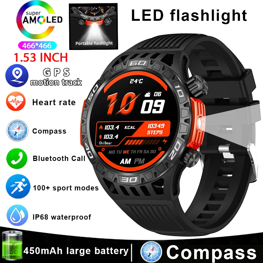 Smart Watch Men With LED Lighting Compass Sports Fitness