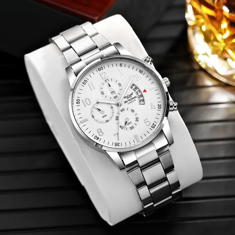 Men Business Watches Fashion Steel Band Male's Quartz Watch Calendar Watch Relogio Masculino Reloj Hombre