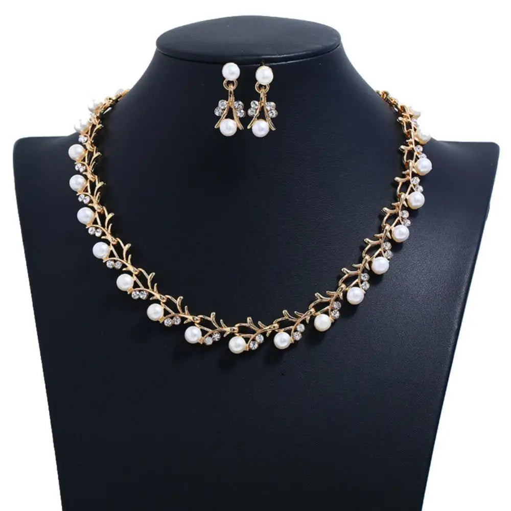 Necklace Earrings Gift Elegant Rhinestone Faux Pearl Bracelet Bridal Jewelry Gift