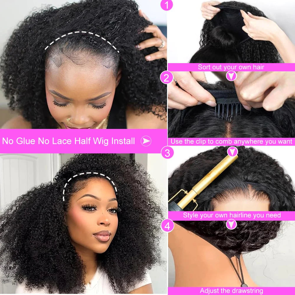 Kinky Curly Flip Over Human Hair Wig 3in1