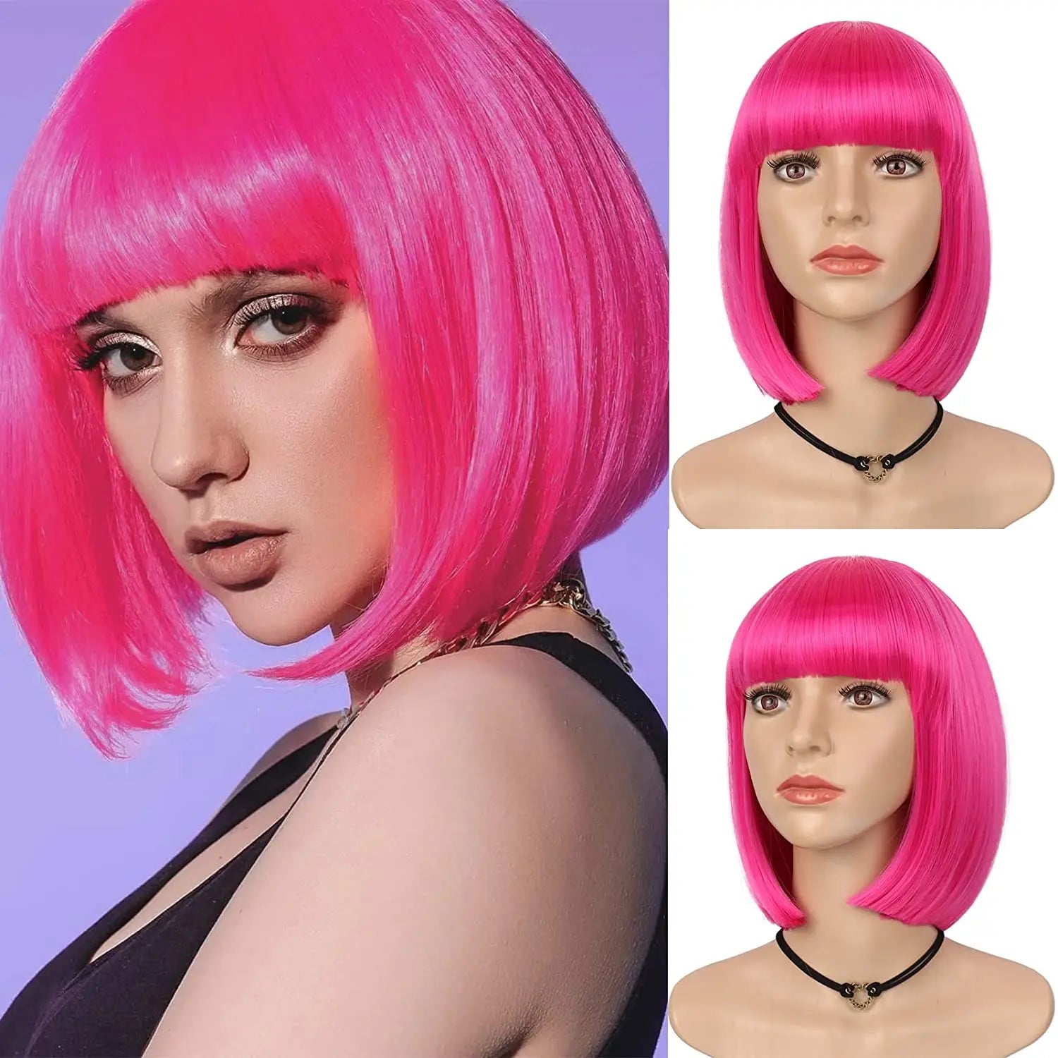 Synthetic 12 Inch Short Bob Black Wig With Bangs for Women