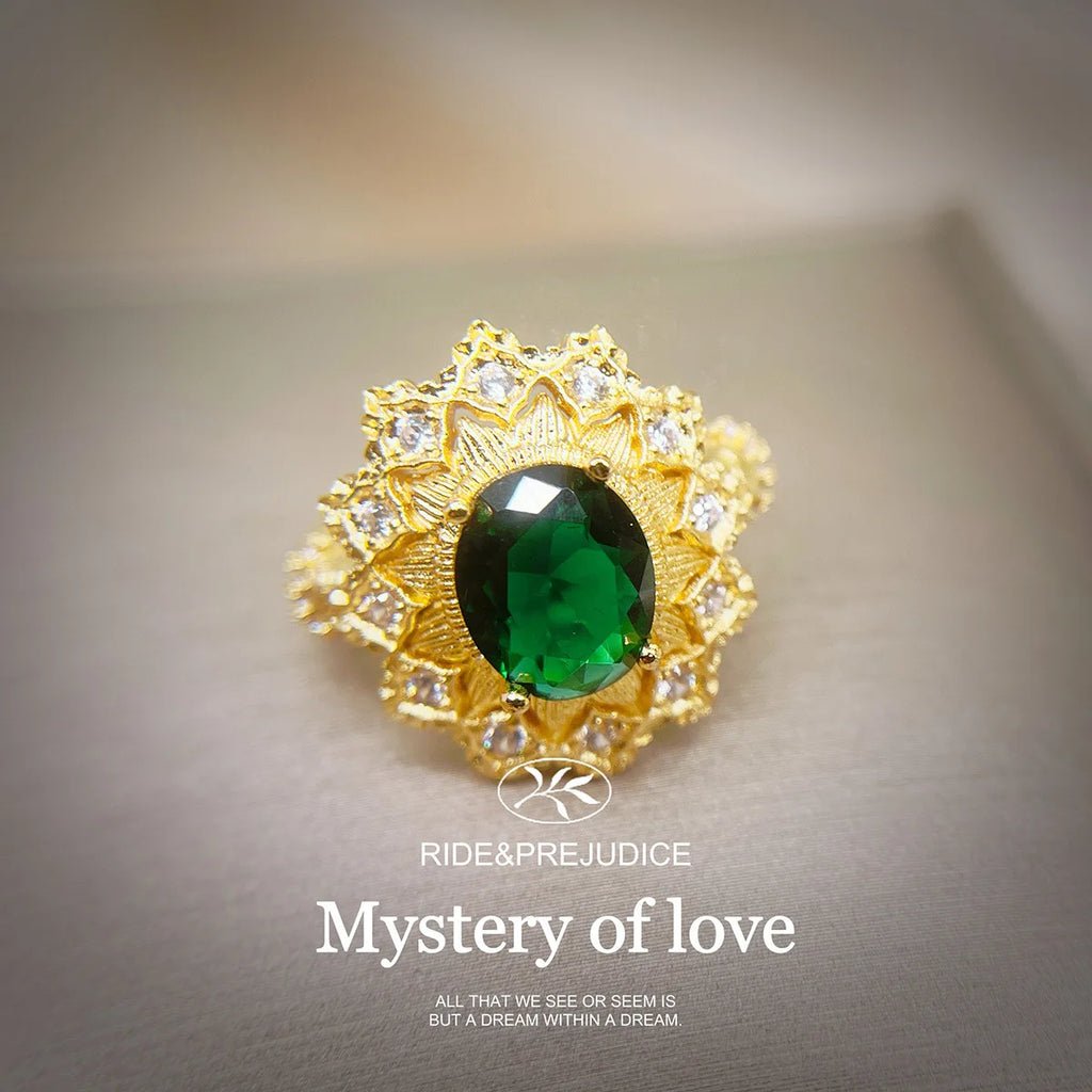 Foydjew Italian Vintage Luxury High Quality Artificial Emerald Jewelry Sets Rings Earrings Pendant Necklaces Banquet Accessories