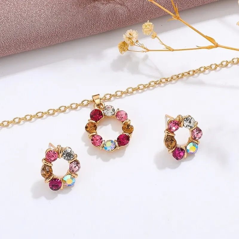 3pcs Gold Necklace Earrings Set For Ladies