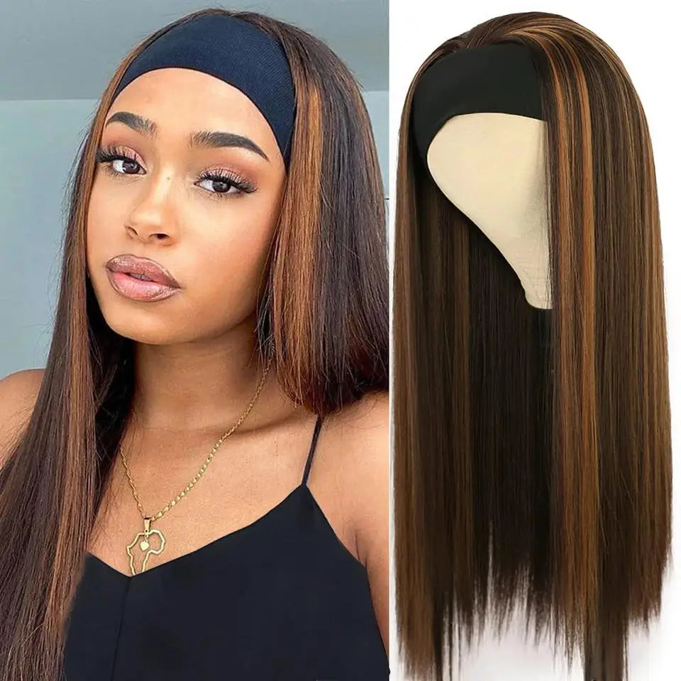 26-Inch Long Straight Headband Wig for Women Light Brown