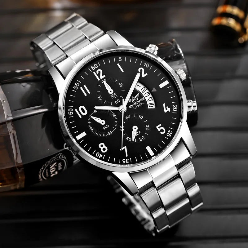 Men Business Watches Fashion Steel Band Male's Quartz Watch Calendar Watch Relogio Masculino Reloj Hombre