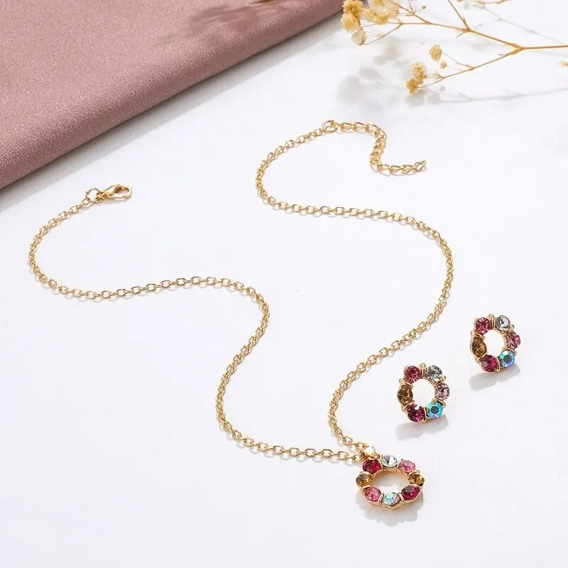 3pcs Gold Necklace Earrings Set For Ladies