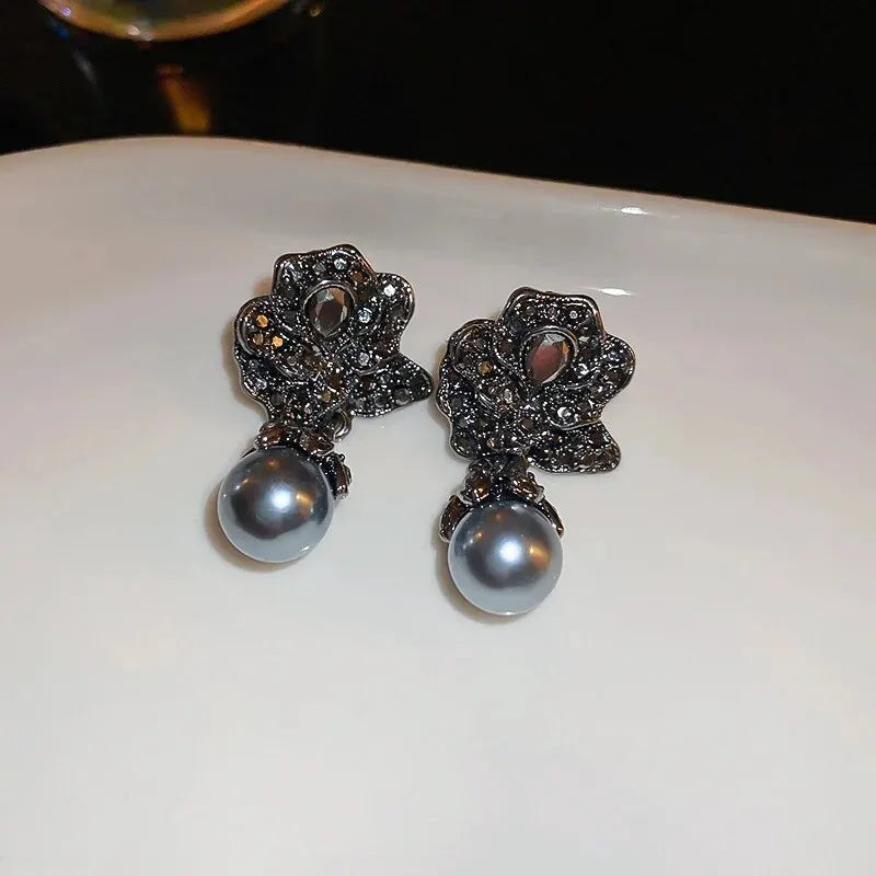 Inlaid Rhinestone Asymmetrical Pearl Earrings for Women Palace Style Retro Fringe Drop Earring Exaggerated Jewelry Wholesale