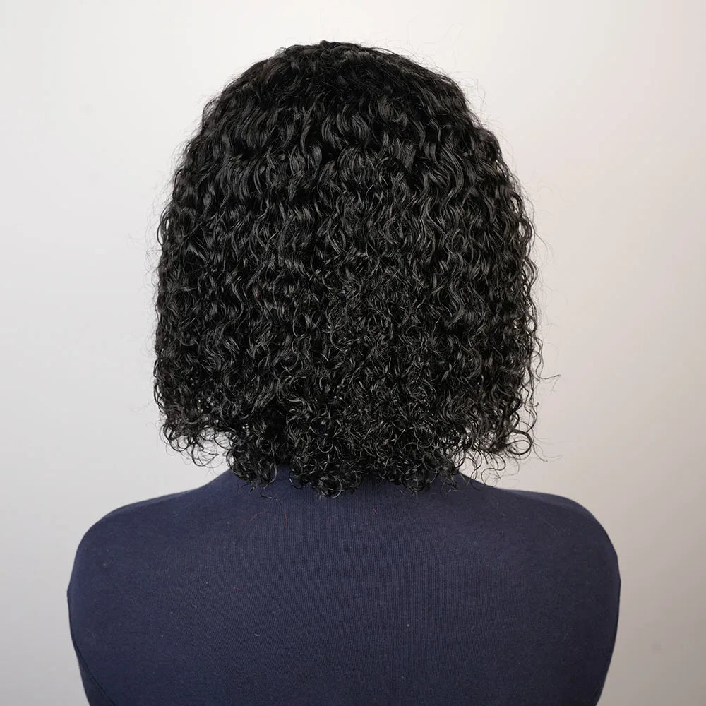 Kinky Curly Human Hair Wig with Bangs for Women