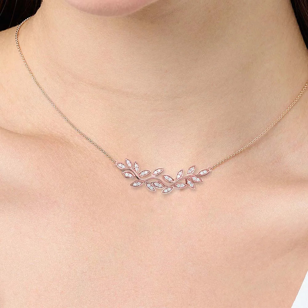 Necklace Tendrils Leaves New Link Chain Fine Jewelry Europe 925 Stering Silver Romantic Gift For Women
